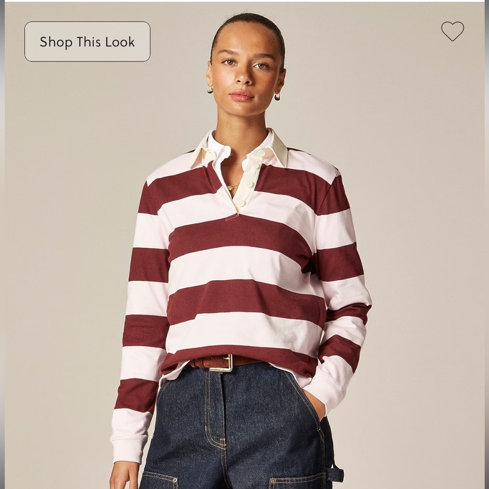 J. Crew Wide-Stripe Rugby Shirt in Burgundy and Light Pink